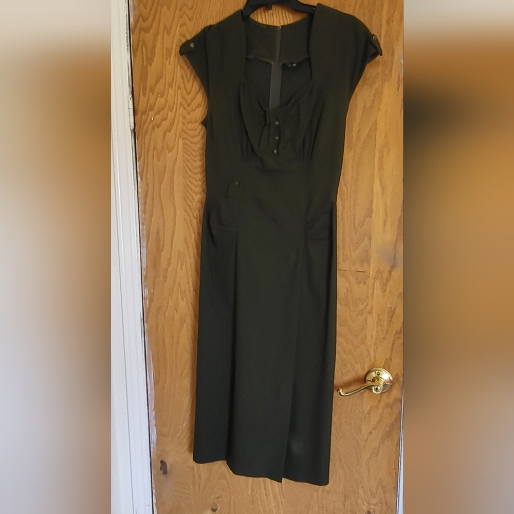 Stop Staring Green Sheath Midi Dress Crew Neck